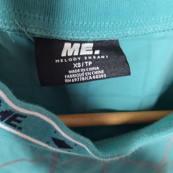 ME. Melody Ehsani Size XS Teal Blue Gray Reflective Striped Checkered Shirt - Picture 5 of 9
